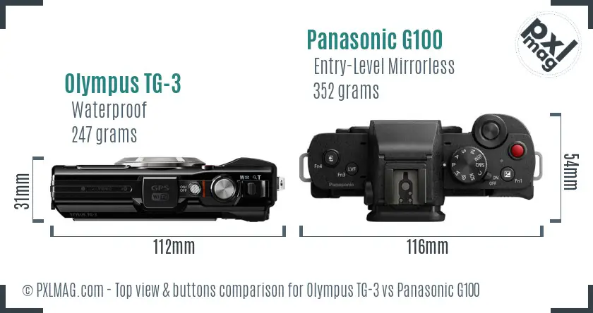 Olympus TG-3 vs Panasonic G100 top view buttons comparison
