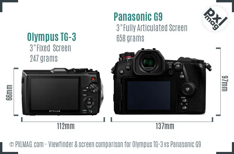Olympus TG-3 vs Panasonic G9 Screen and Viewfinder comparison