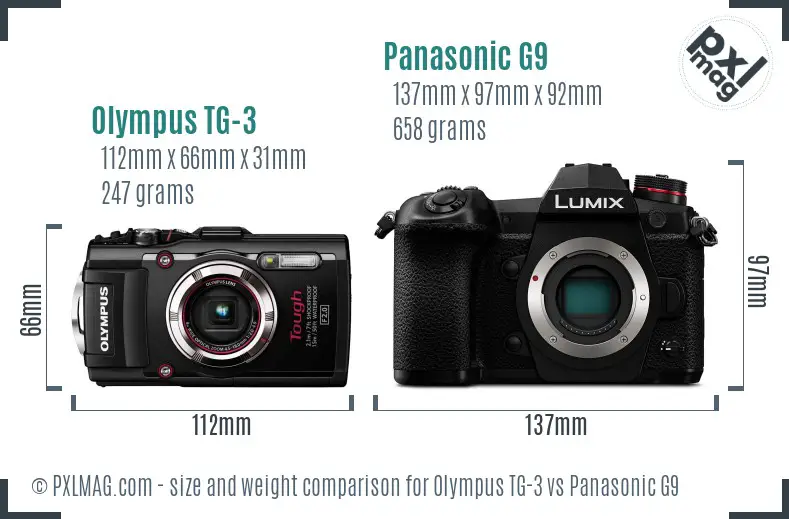 Olympus TG-3 vs Panasonic G9 size comparison