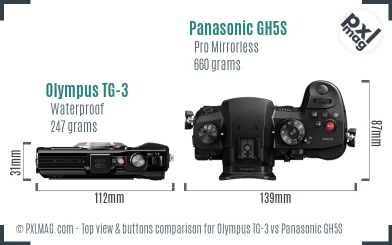 Olympus TG-3 vs Panasonic GH5S top view buttons comparison