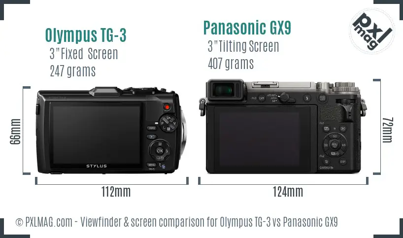 Olympus TG-3 vs Panasonic GX9 Screen and Viewfinder comparison