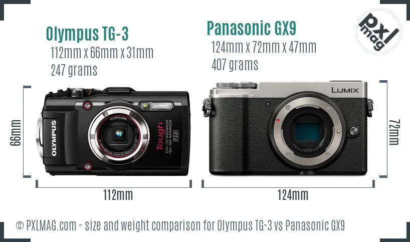 Olympus TG-3 vs Panasonic GX9 size comparison