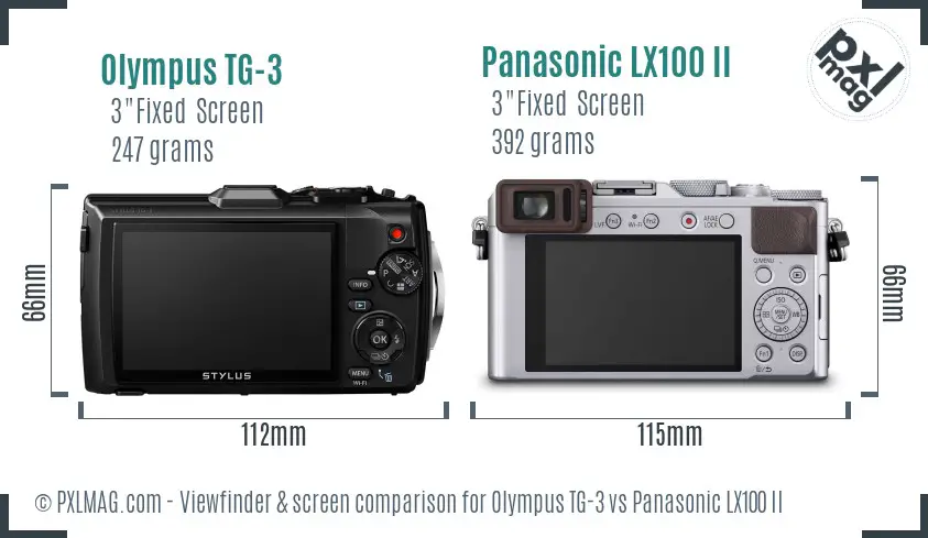 Olympus TG-3 vs Panasonic LX100 II Screen and Viewfinder comparison