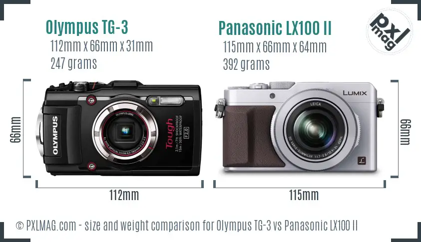 Olympus TG-3 vs Panasonic LX100 II size comparison