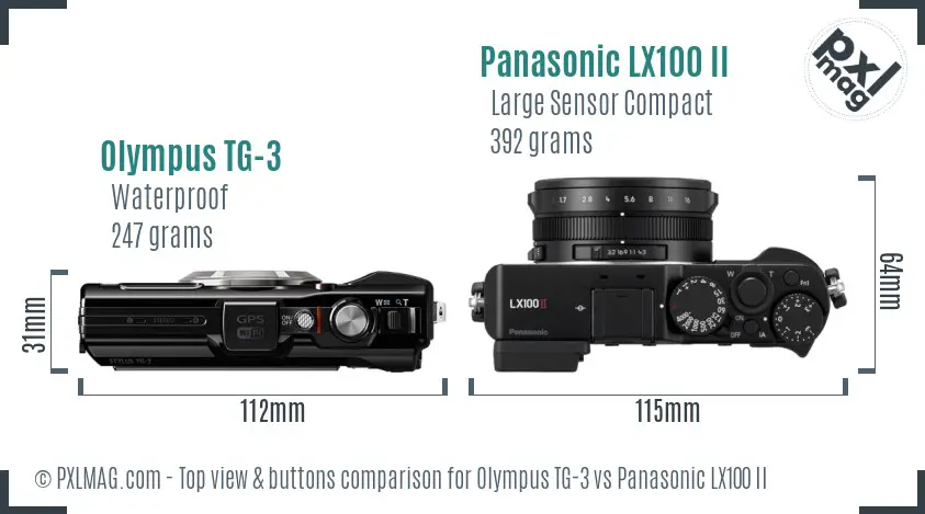 Olympus TG-3 vs Panasonic LX100 II top view buttons comparison