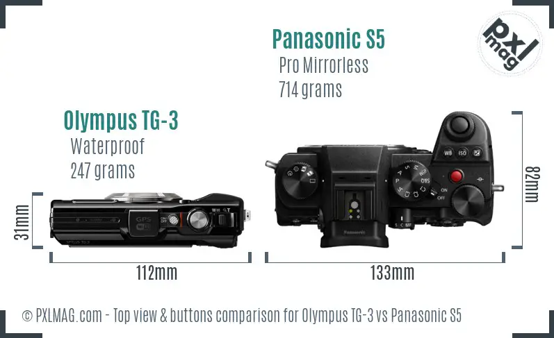 Olympus TG-3 vs Panasonic S5 top view buttons comparison