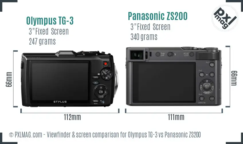 Olympus TG-3 vs Panasonic ZS200 Screen and Viewfinder comparison