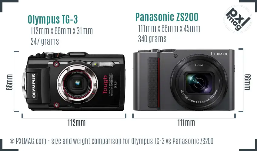 Olympus TG-3 vs Panasonic ZS200 size comparison