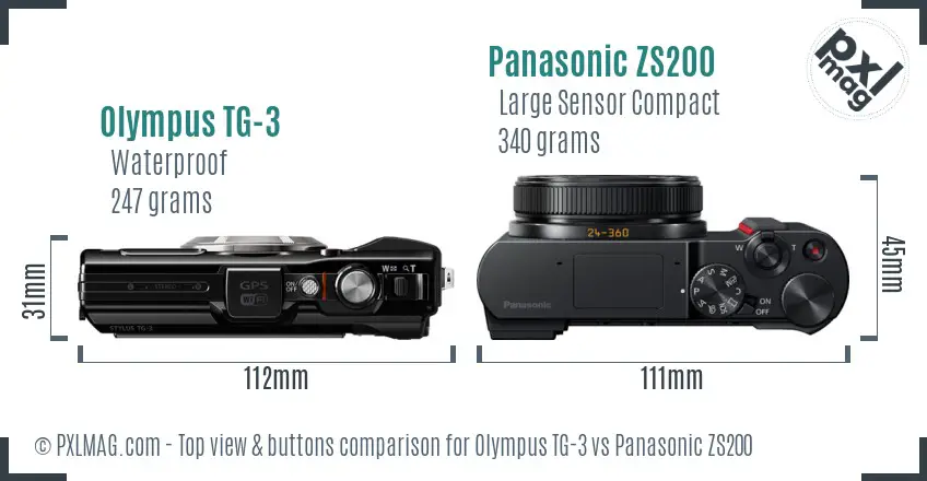 Olympus TG-3 vs Panasonic ZS200 top view buttons comparison