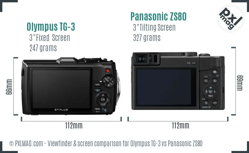 Olympus TG-3 vs Panasonic ZS80 Screen and Viewfinder comparison