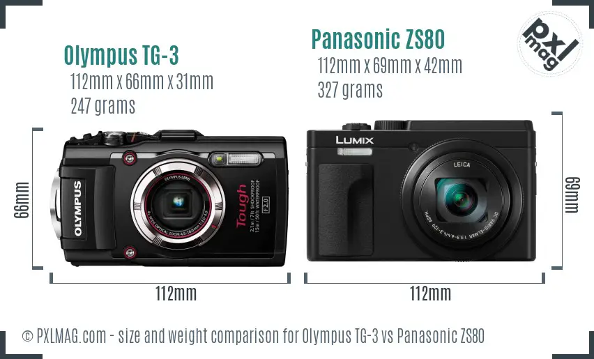 Olympus TG-3 vs Panasonic ZS80 size comparison