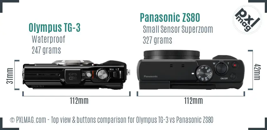 Olympus TG-3 vs Panasonic ZS80 top view buttons comparison