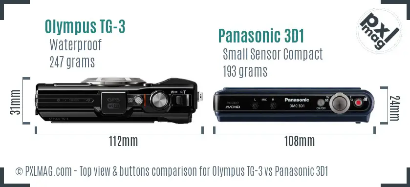 Olympus TG-3 vs Panasonic 3D1 top view buttons comparison