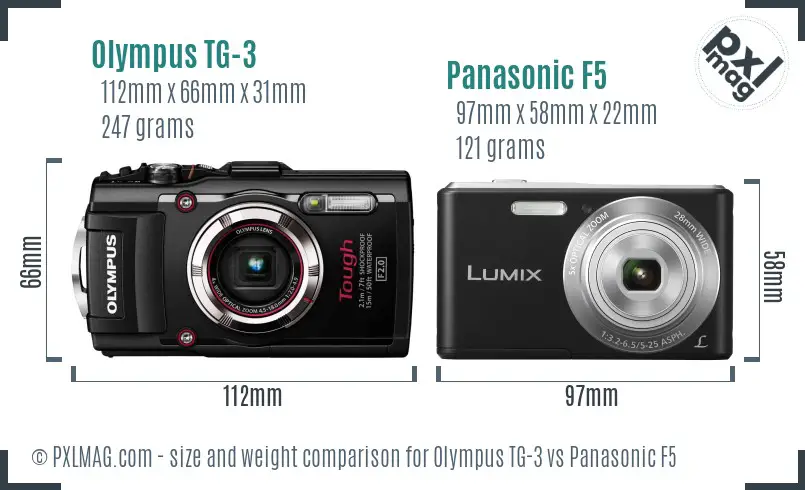 Olympus TG-3 vs Panasonic F5 size comparison