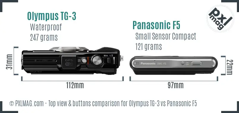 Olympus TG-3 vs Panasonic F5 top view buttons comparison