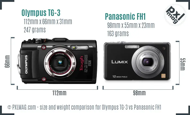 Olympus TG-3 vs Panasonic FH1 size comparison