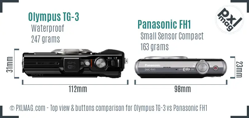 Olympus TG-3 vs Panasonic FH1 top view buttons comparison