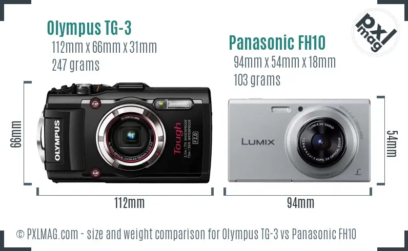 Olympus TG-3 vs Panasonic FH10 size comparison
