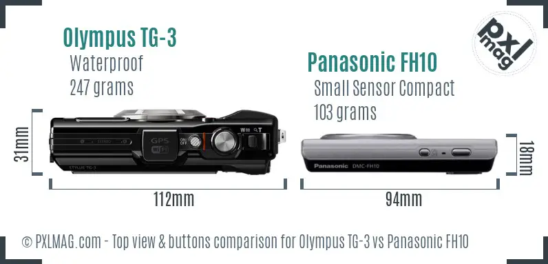 Olympus TG-3 vs Panasonic FH10 top view buttons comparison