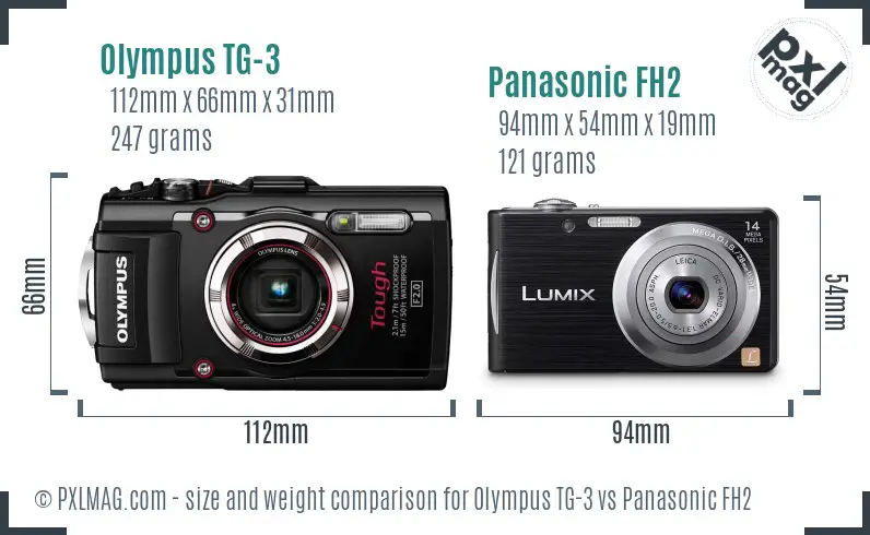 Olympus TG-3 vs Panasonic FH2 size comparison
