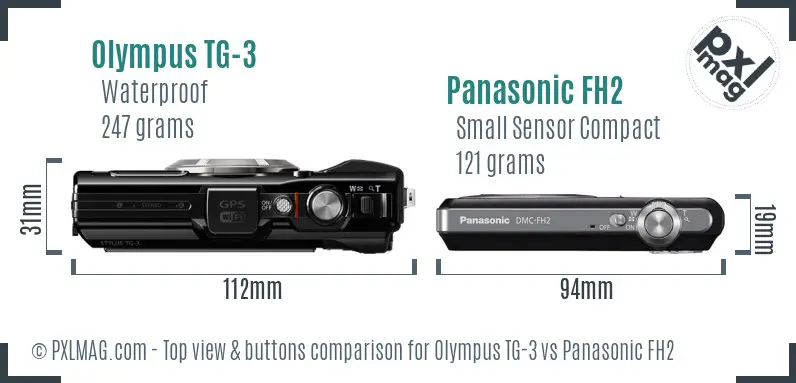 Olympus TG-3 vs Panasonic FH2 top view buttons comparison