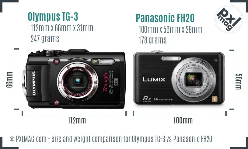 Olympus TG-3 vs Panasonic FH20 size comparison