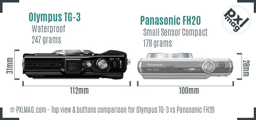 Olympus TG-3 vs Panasonic FH20 top view buttons comparison