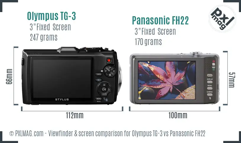 Olympus TG-3 vs Panasonic FH22 Screen and Viewfinder comparison