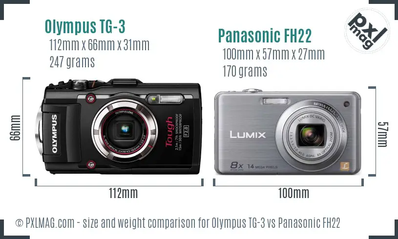 Olympus TG-3 vs Panasonic FH22 size comparison