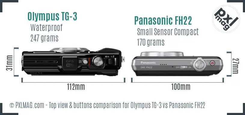 Olympus TG-3 vs Panasonic FH22 top view buttons comparison