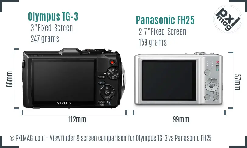 Olympus TG-3 vs Panasonic FH25 Screen and Viewfinder comparison