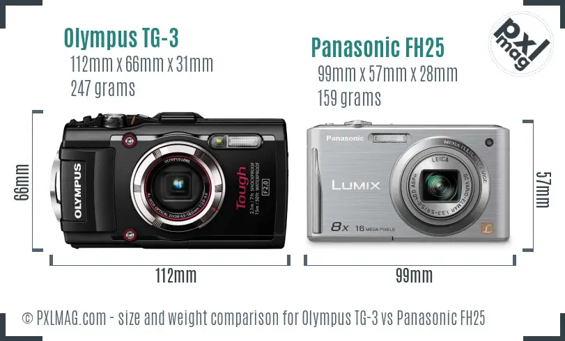 Olympus TG-3 vs Panasonic FH25 size comparison