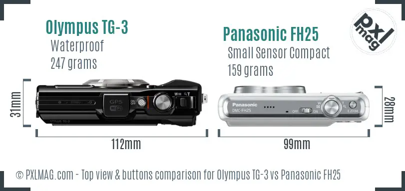 Olympus TG-3 vs Panasonic FH25 top view buttons comparison