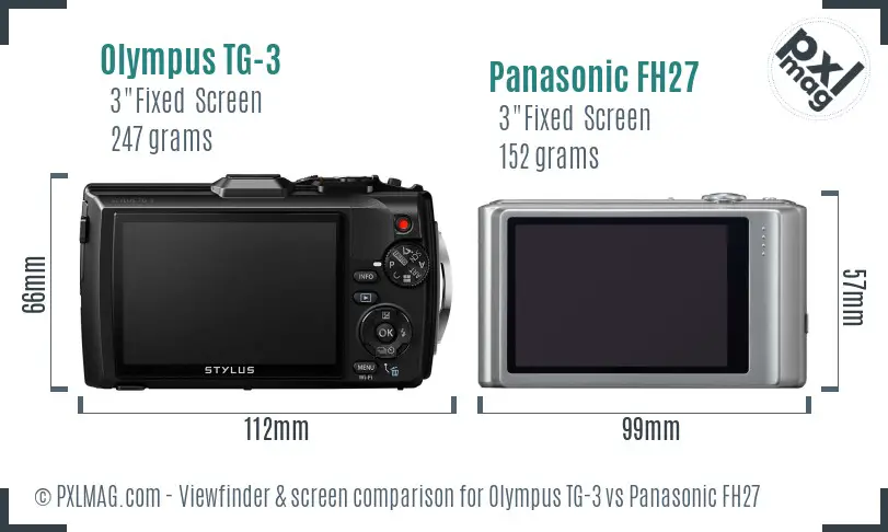 Olympus TG-3 vs Panasonic FH27 Screen and Viewfinder comparison