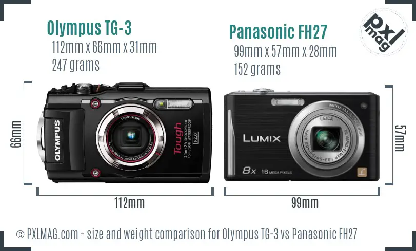 Olympus TG-3 vs Panasonic FH27 size comparison