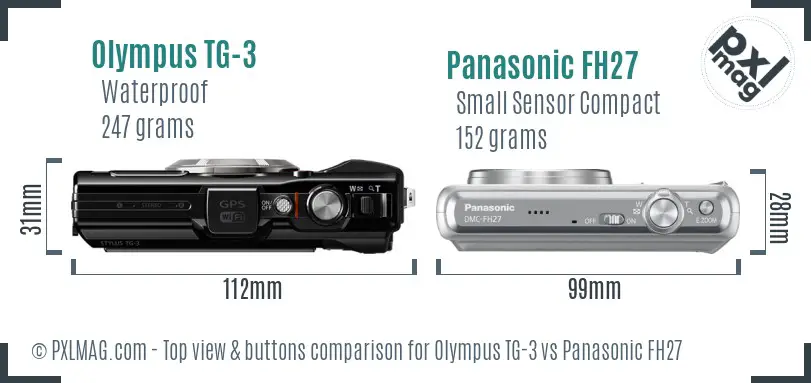 Olympus TG-3 vs Panasonic FH27 top view buttons comparison