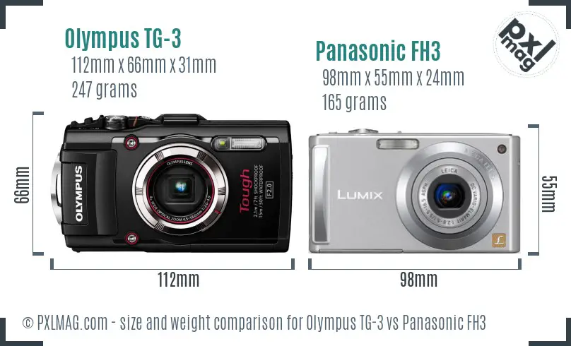 Olympus TG-3 vs Panasonic FH3 size comparison