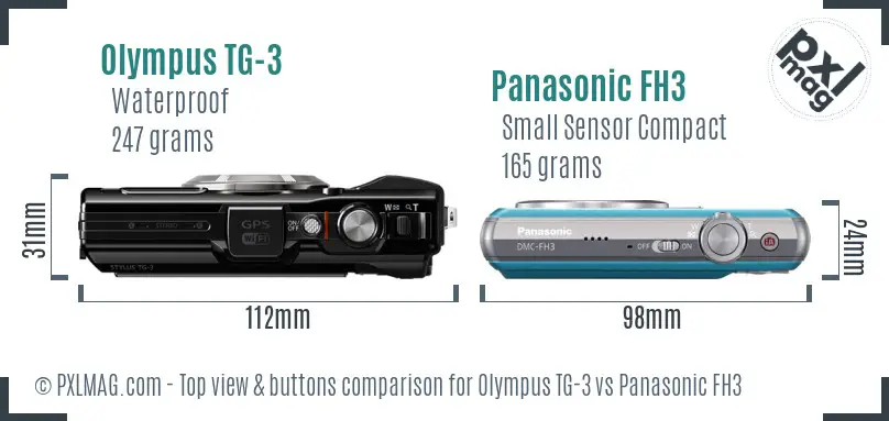 Olympus TG-3 vs Panasonic FH3 top view buttons comparison