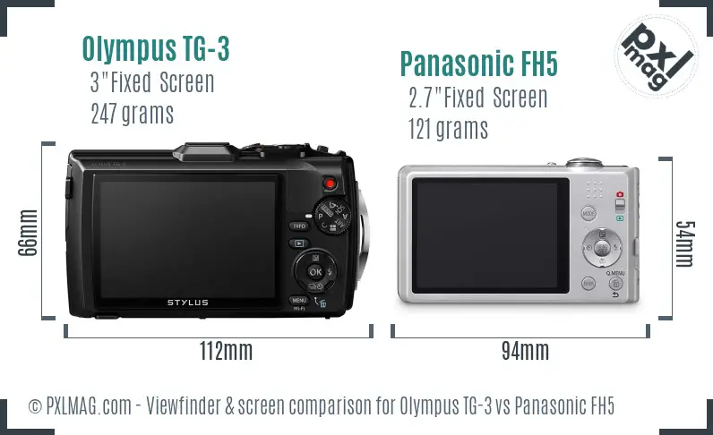 Olympus TG-3 vs Panasonic FH5 Screen and Viewfinder comparison