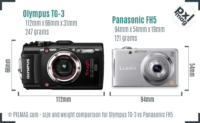 Olympus TG-3 vs Panasonic FH5 size comparison