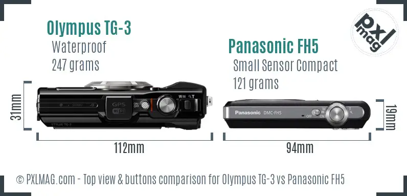 Olympus TG-3 vs Panasonic FH5 top view buttons comparison