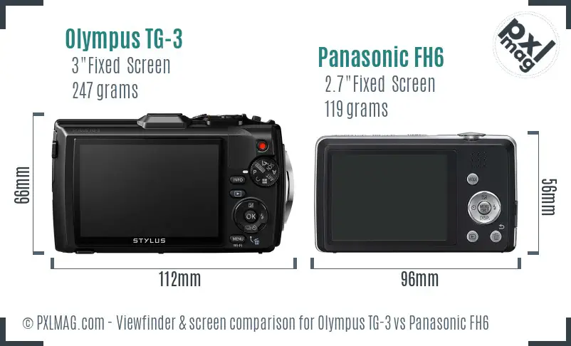 Olympus TG-3 vs Panasonic FH6 Screen and Viewfinder comparison