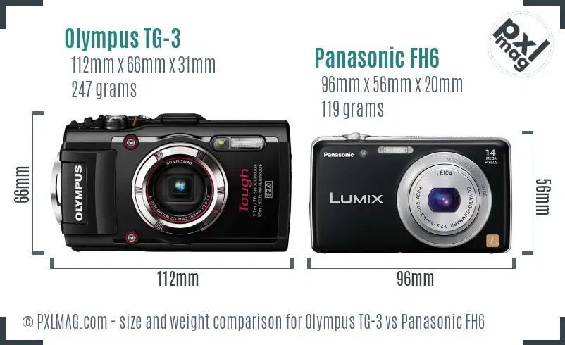 Olympus TG-3 vs Panasonic FH6 size comparison