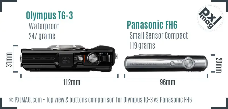Olympus TG-3 vs Panasonic FH6 top view buttons comparison