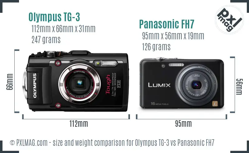 Olympus TG-3 vs Panasonic FH7 size comparison