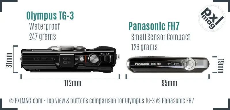 Olympus TG-3 vs Panasonic FH7 top view buttons comparison