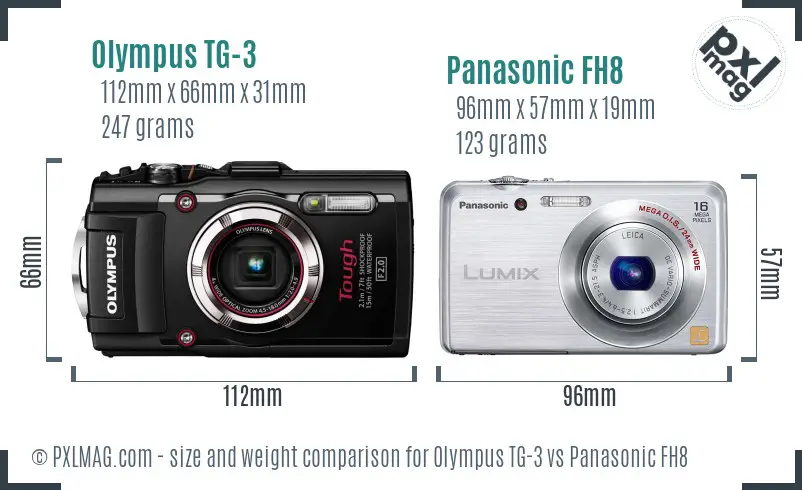 Olympus TG-3 vs Panasonic FH8 size comparison