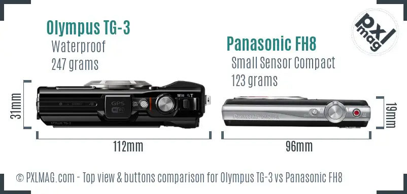 Olympus TG-3 vs Panasonic FH8 top view buttons comparison