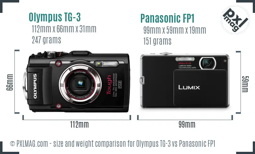 Olympus TG-3 vs Panasonic FP1 size comparison