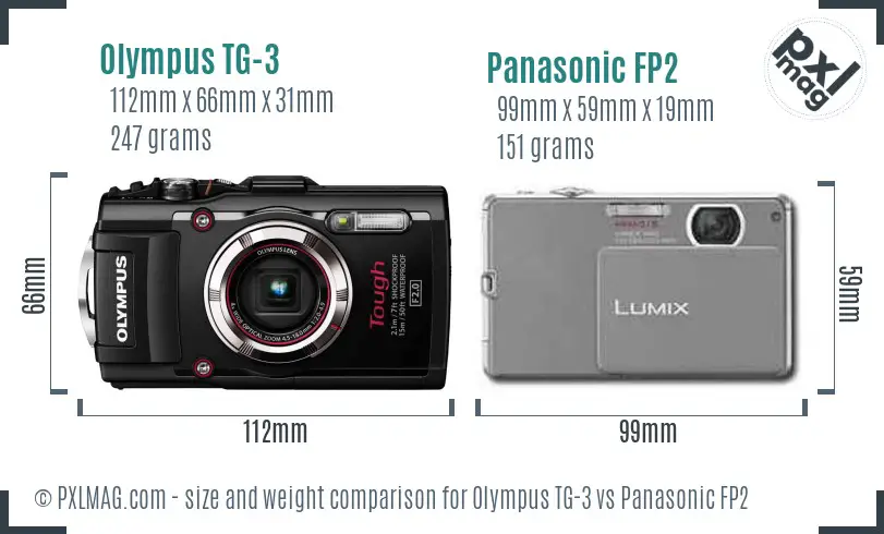 Olympus TG-3 vs Panasonic FP2 size comparison